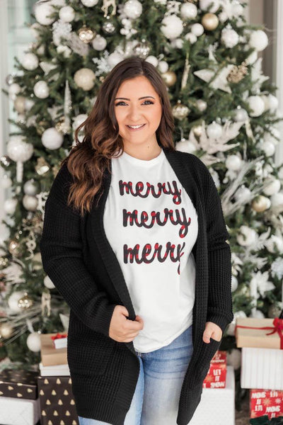 Plaid Merry Merry Merry Graphic White Tee