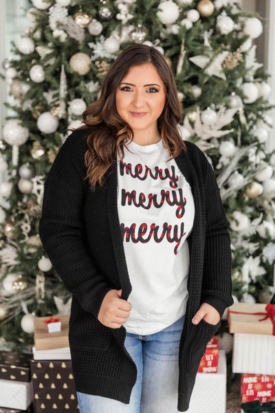 Plaid Merry Merry Merry Graphic White Tee