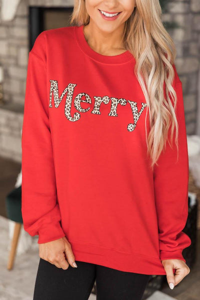 Merry Animal Print Graphic Red Sweatshirt