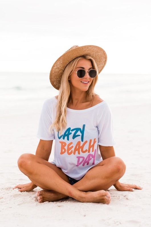Lazy Beach Day White Graphic Slouchy Tee