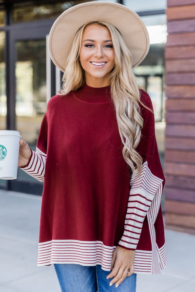 Everything You Need Red Striped Poncho