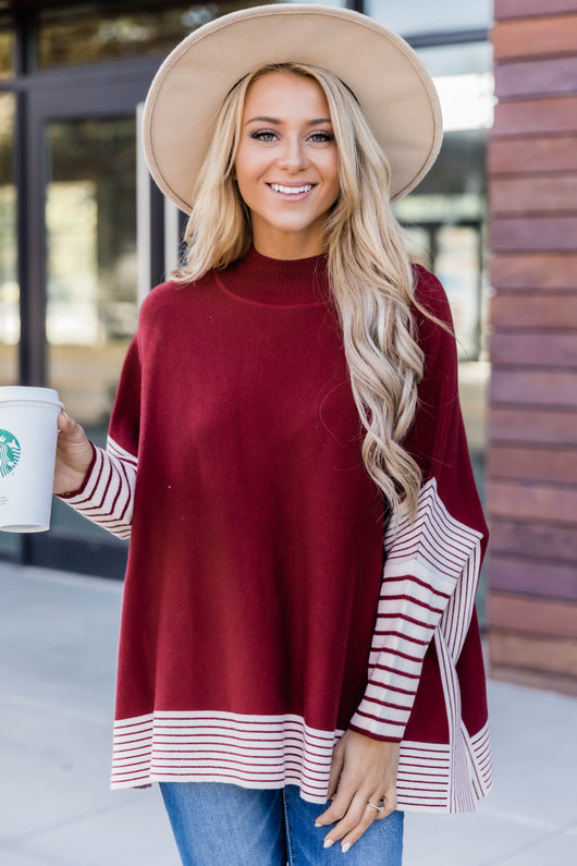 Everything You Need Red Striped Poncho
