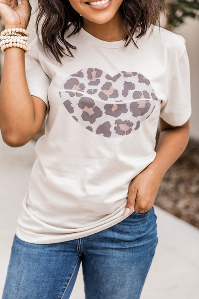 Leopard Lips Graphic Heather Dust Tee