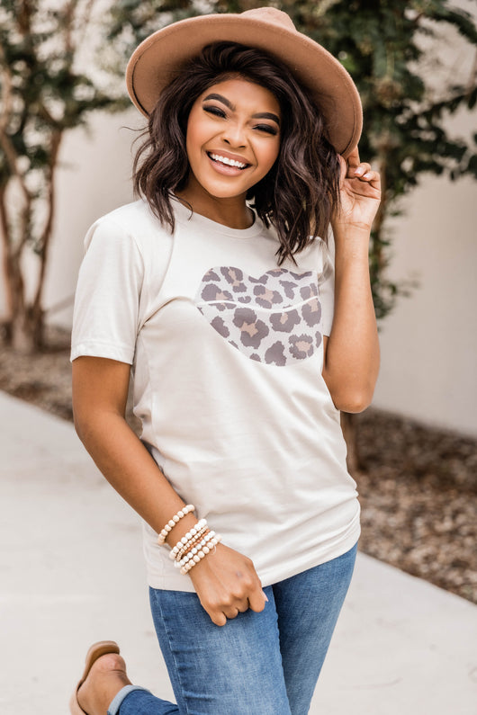 Leopard Lips Graphic Heather Dust Tee