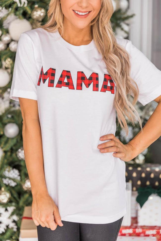 Plaid Mama Graphic White Tee