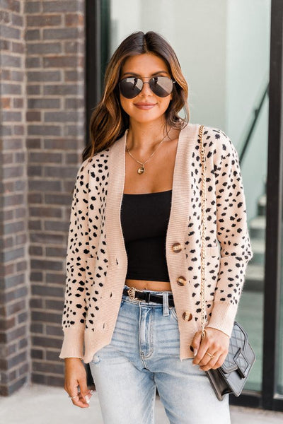 Leave A Note Tan Spotted Cropped Cardigan
