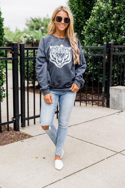 White Tiger Dark Heather Graphic Sweatshirt