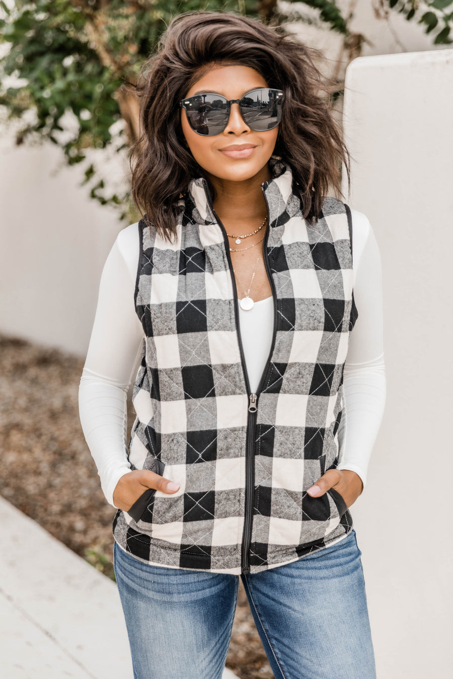 Let's Go Falling In Love White Plaid Vest