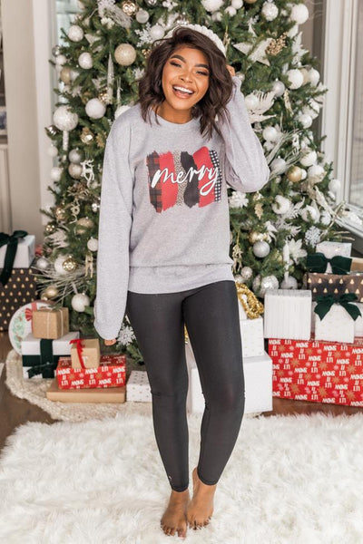 Merry Stripes Graphic Grey Sweatshirt