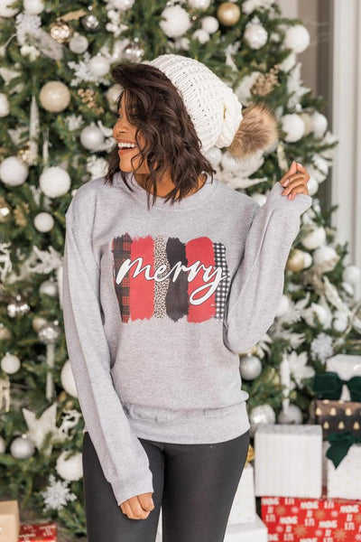 Merry Stripes Graphic Grey Sweatshirt