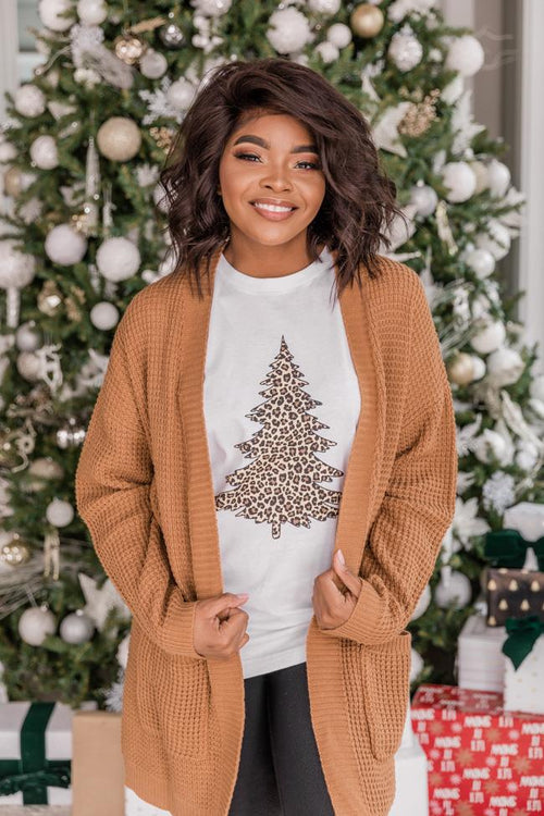 Animal Print Christmas Tree Graphic White Tee