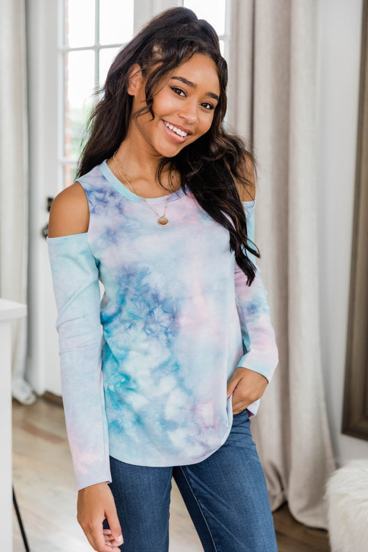 Won't Slow Down Cold Shoulder Tie Dye Blouse FINAL SALE