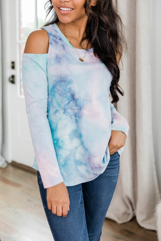 Won't Slow Down Cold Shoulder Tie Dye Blouse FINAL SALE