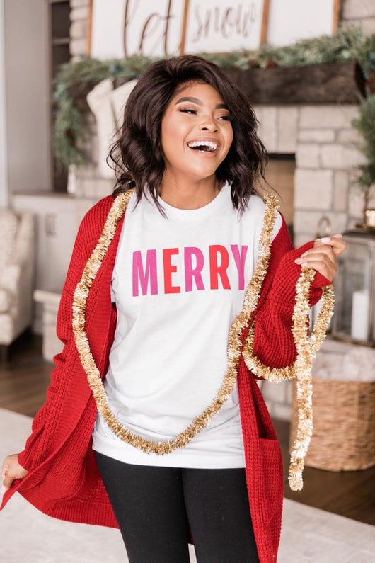 Colorful Merry Graphic White Tee