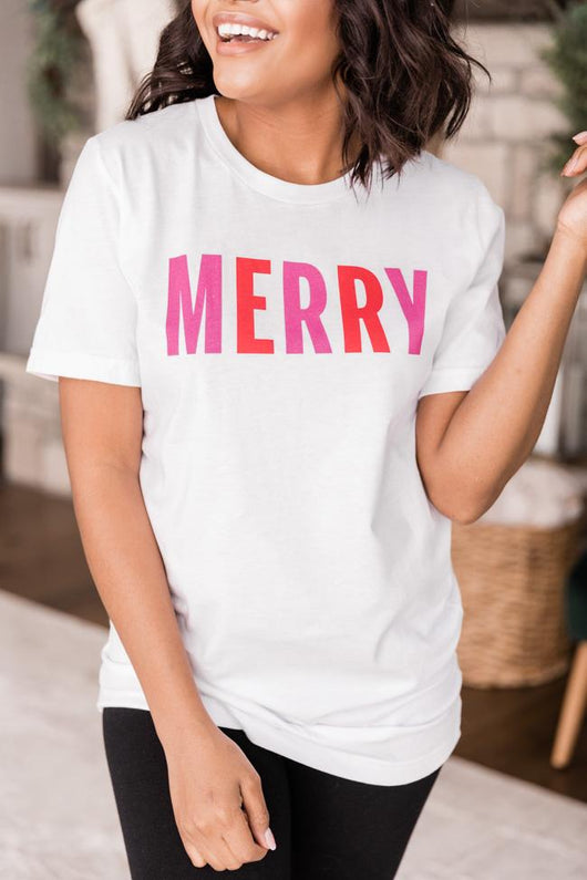Colorful Merry Graphic White Tee
