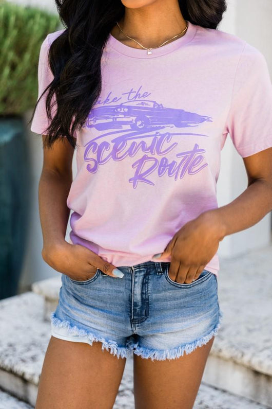 Take The Scenic Route Lilac Graphic Tee
