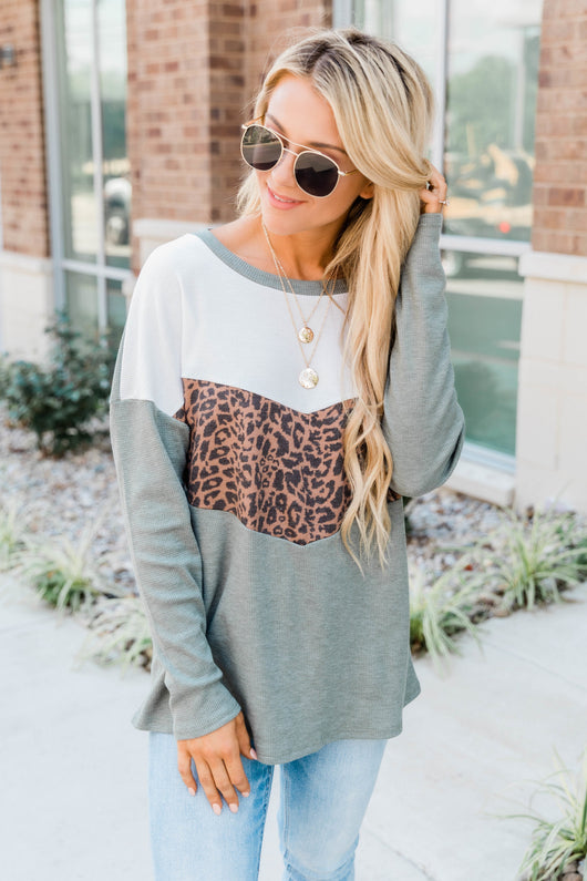 Listen To Your Soul Animal Print Blouse Olive