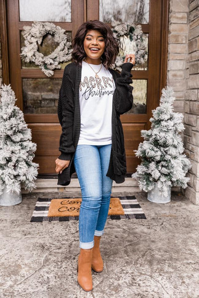 Merry Christmas Animal Print Graphic white Tee