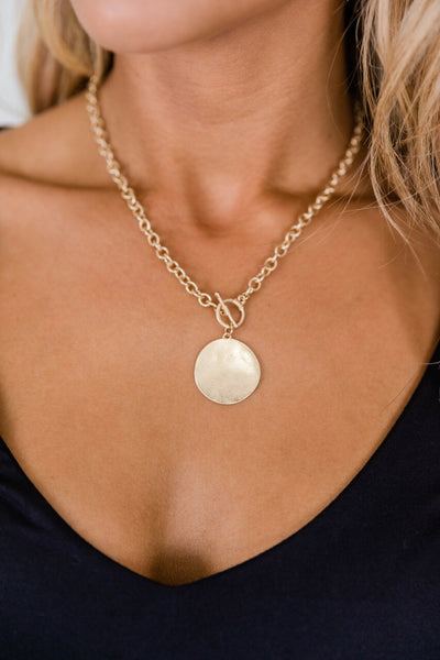 It's Party Time Round Pendant Gold Necklace