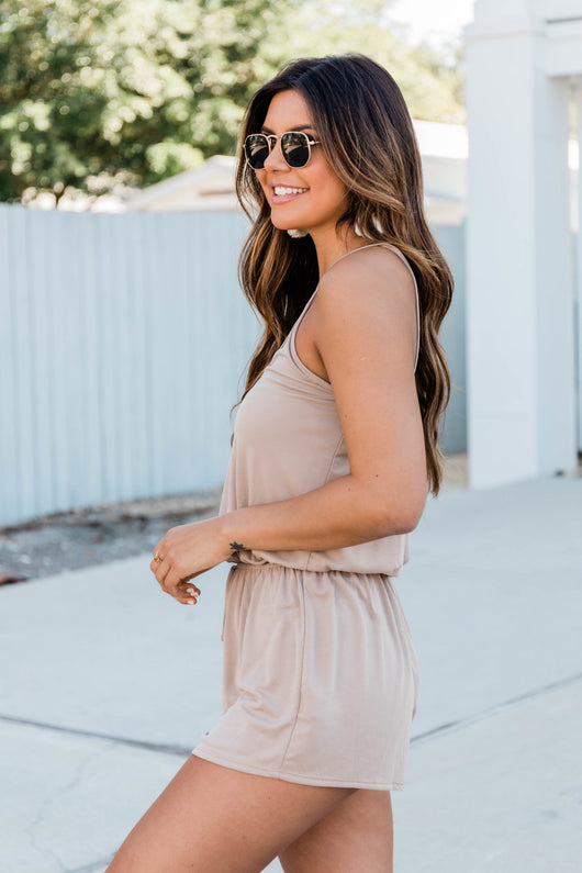 Uptown Girl Romper Taupe