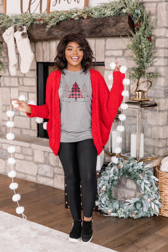 Plaid And Animal Print Trees Grey Graphic Tee
