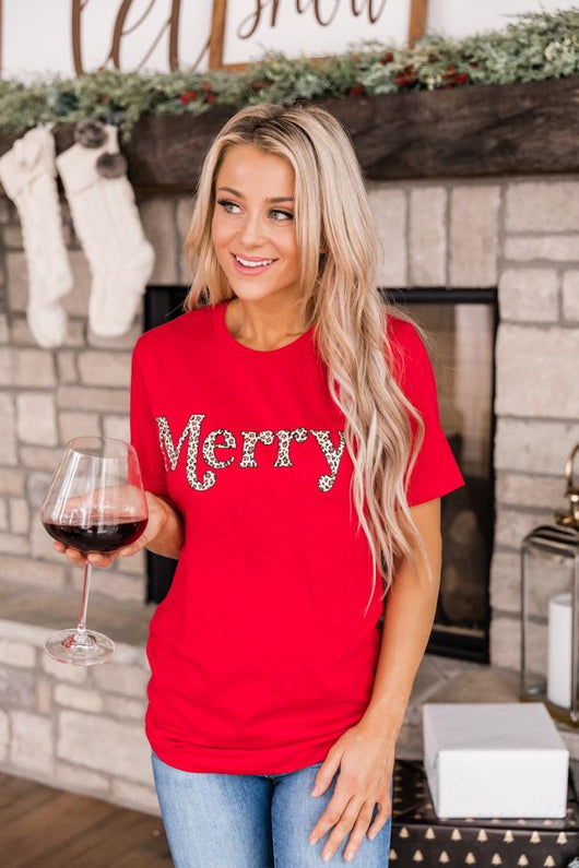 Merry Animal Print Graphic Red Tee