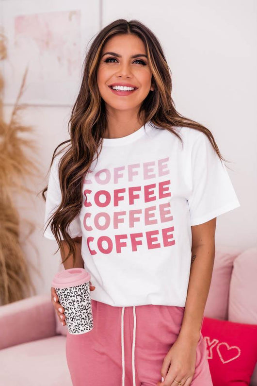 Coffee Pink Ombre White Graphic Tee