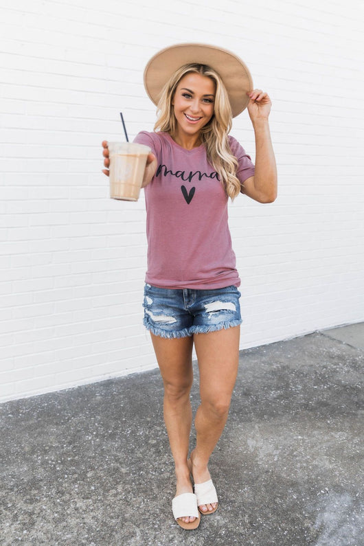 Mama Script Black With Heart Tee Mauve