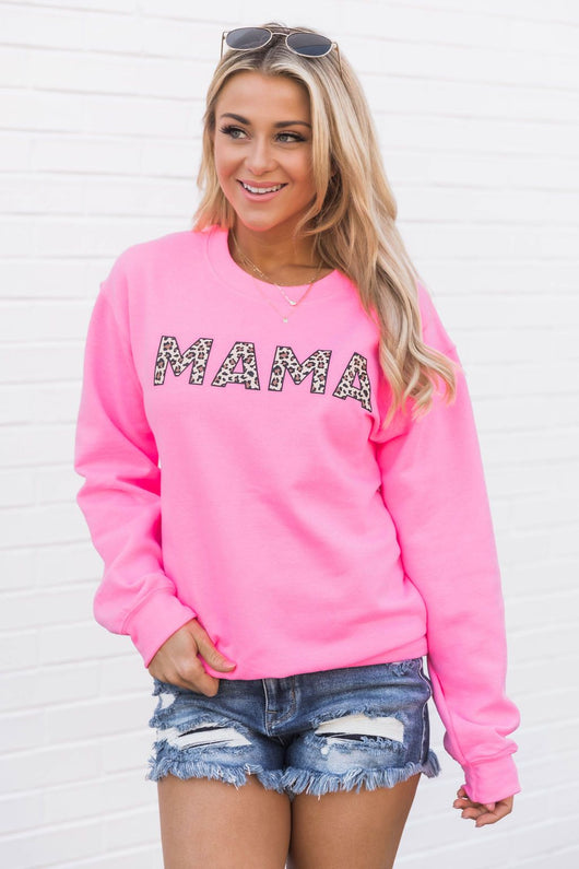 Mama Animal Print Sweatshirt Safety Pink