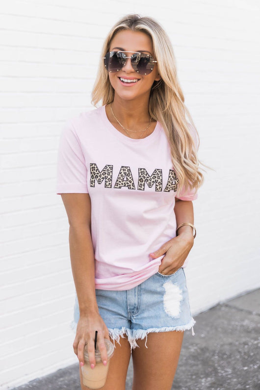Mama Animal Print Tee Pink