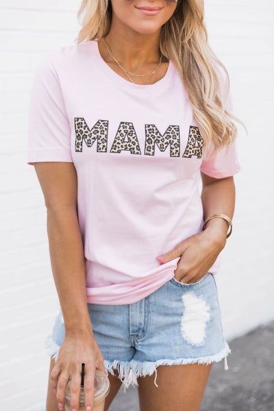Mama Animal Print Tee Pink