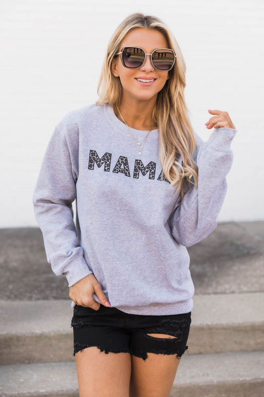 Mama Animal Print Sweatshirt Grey