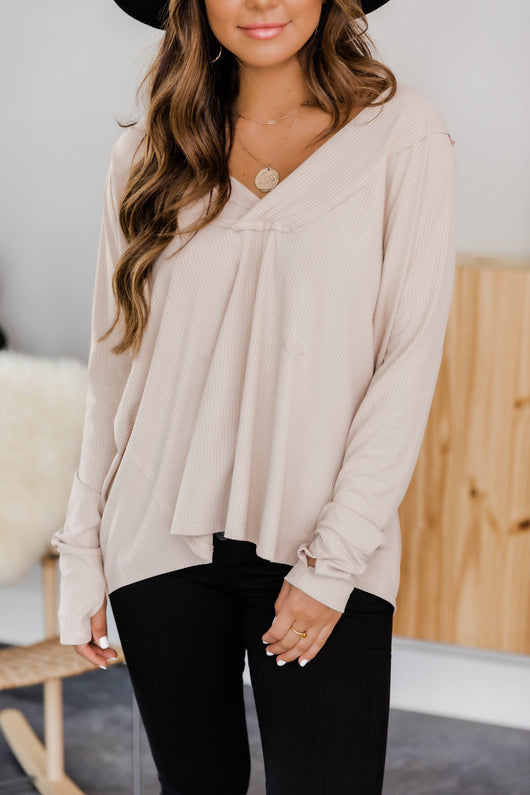 I'm A Believer V-Neck Blouse Beige