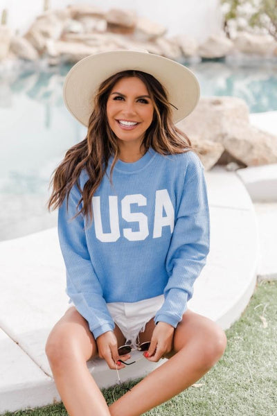 Jersey USA Graphic Corded Blue Sweatshirt