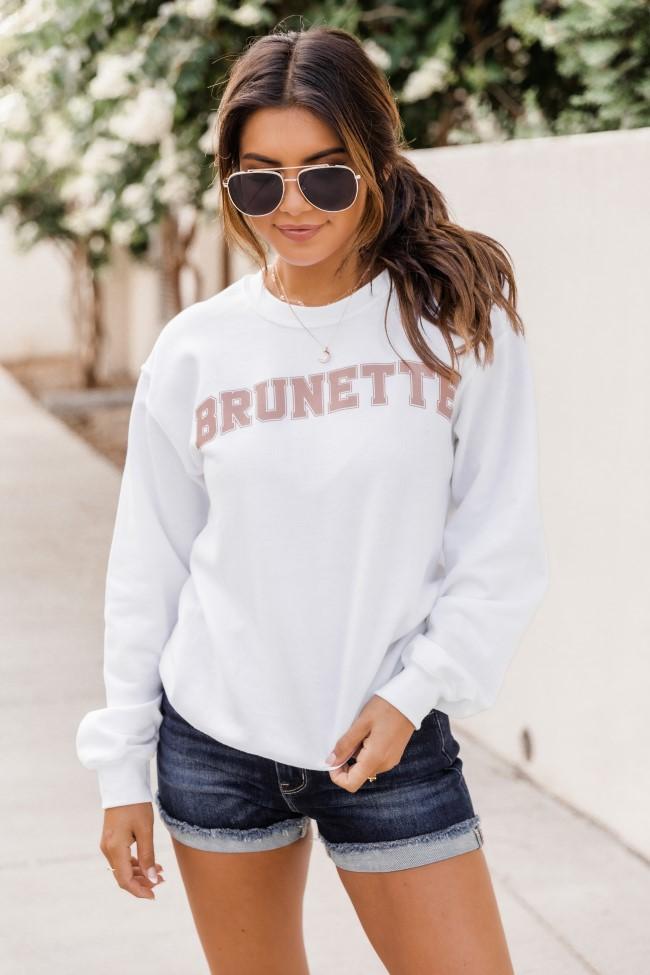 Brunette Varsity Graphic White Sweatshirt