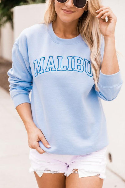Malibu Embroidered Graphic Light Blue Sweatshirt