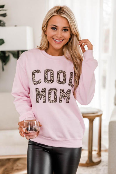 Cool Mom Animal Print Graphic Pink Sweatshirt