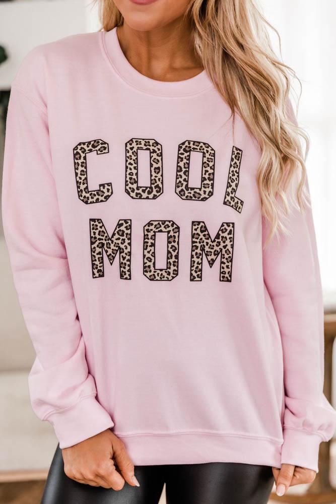 Cool Mom Animal Print Graphic Pink Sweatshirt