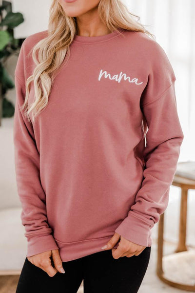 Mama Embroidered Script Mauve Sweatshirt