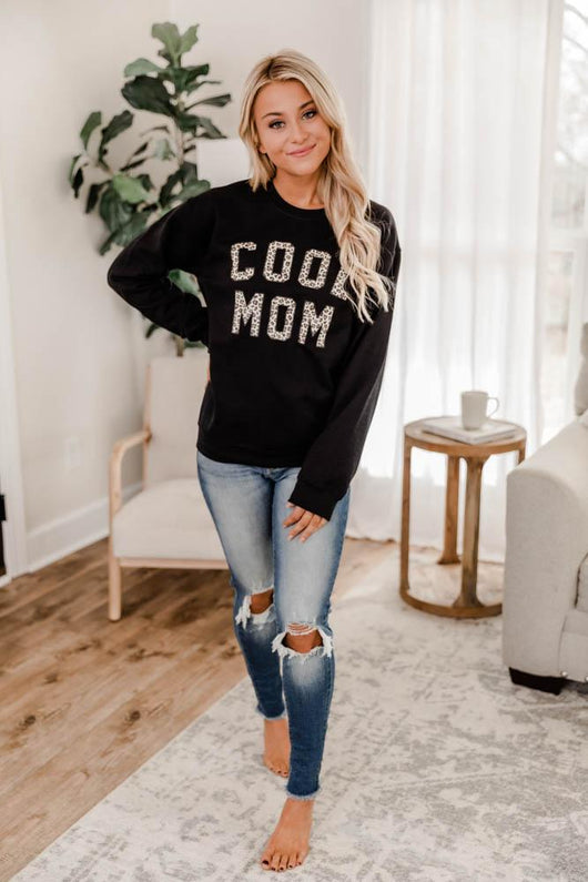 Cool Mom Animal Print Graphic Black Sweatshirt