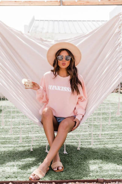 Sunkissed Pink Corded Graphic Sweatshirt