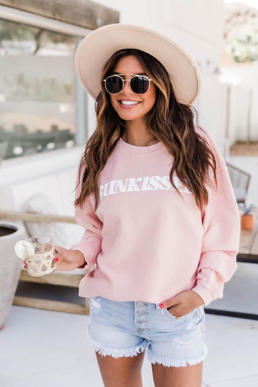 Sunkissed Pink Corded Graphic Sweatshirt