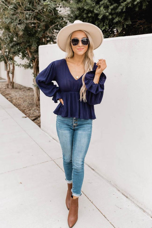 It's All Because Of You Navy Blouse