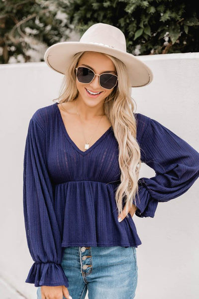 It's All Because Of You Navy Blouse