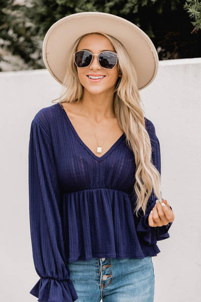 It's All Because Of You Navy Blouse