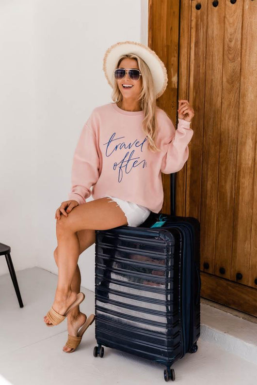 Travel Often Pink Corded Graphic Sweatshirt