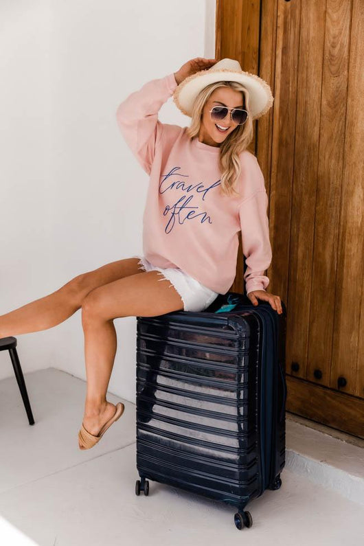 Travel Often Pink Corded Graphic Sweatshirt