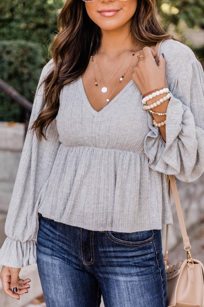 It's All Because Of You Grey Blouse