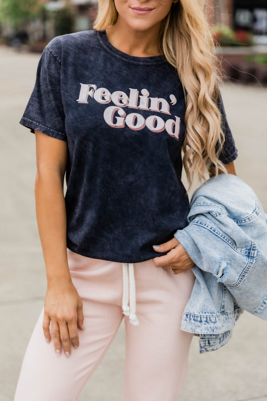 Feeling Good Graphic Mineral Black Tee