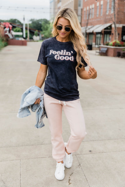 Feeling Good Graphic Mineral Black Tee